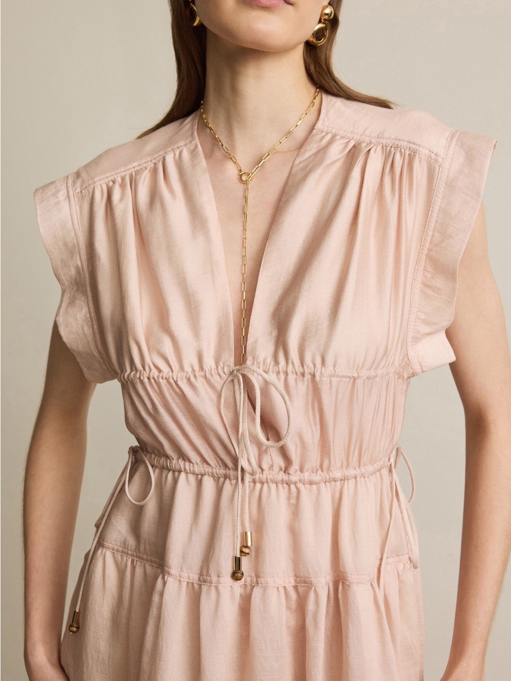 Sleeveless Blush Floral Border Midi Dress - Picture 4 of 8